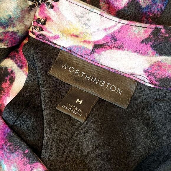 Worthington Sz M Purple Watercolor Floral Print Sleeveless Blouse Shell Career - Picture 8 of 9
